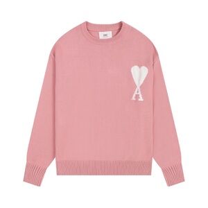 Ami Pink Crew Neck Sweater with White Heart Logo